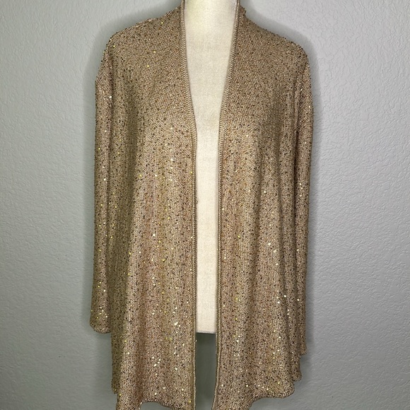 Alfred Dunner Sweaters - Alfred Dunner Gold Metallic Sequins Open Cardigan XL
